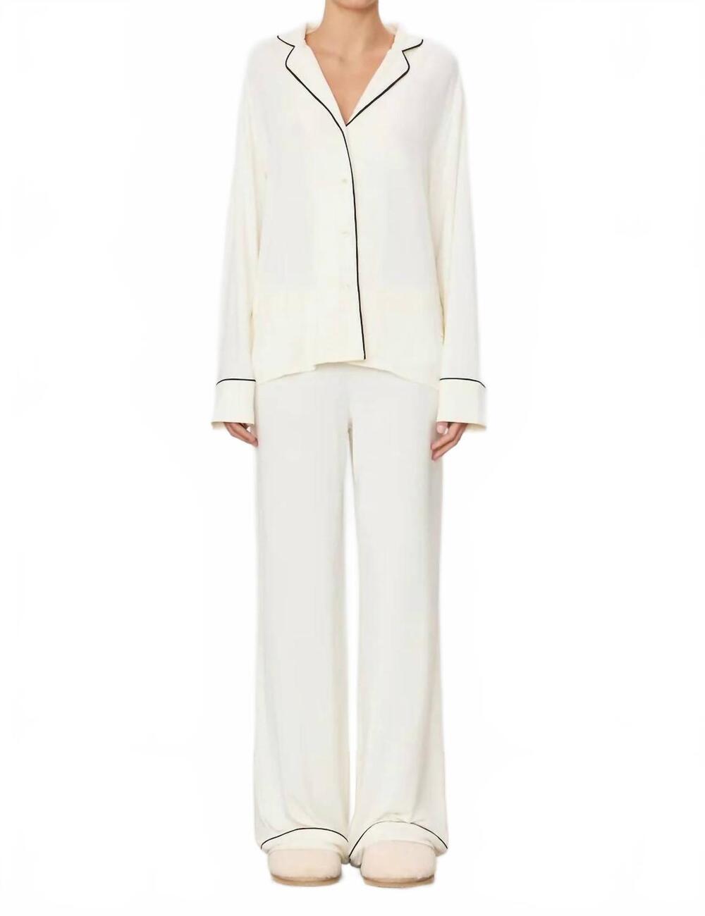 NEW ETERNE women's long sleeve top and pull-on pants pajama set in ivory